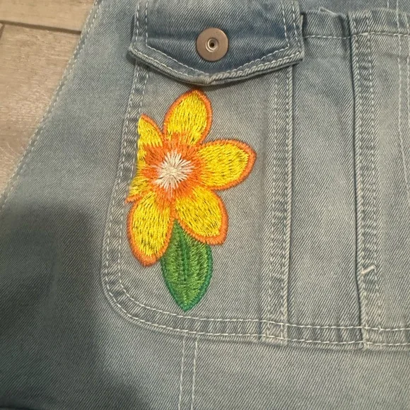 Denim Overalls with Floral Embroidery - Picture 4 of 8